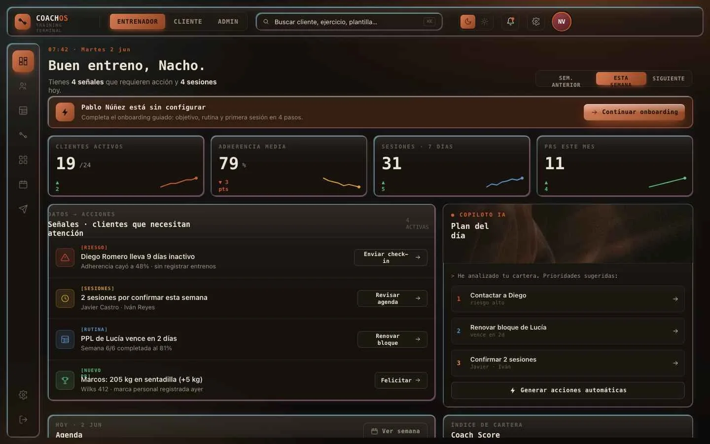 CoachOS trainer dashboard
